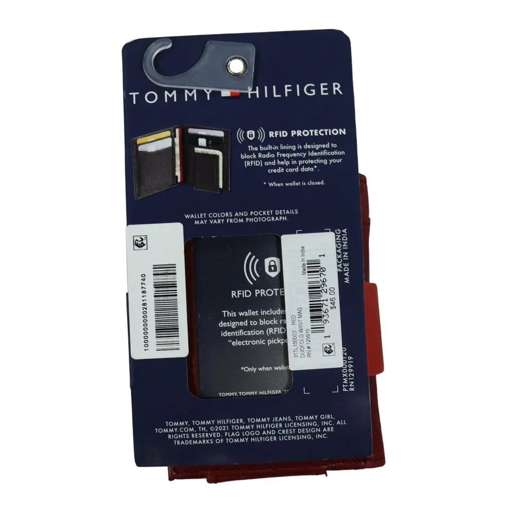 Tommy Hilfiger RFID Blocking Duo-Fold Leather Wallet & Interior Money Clip Red